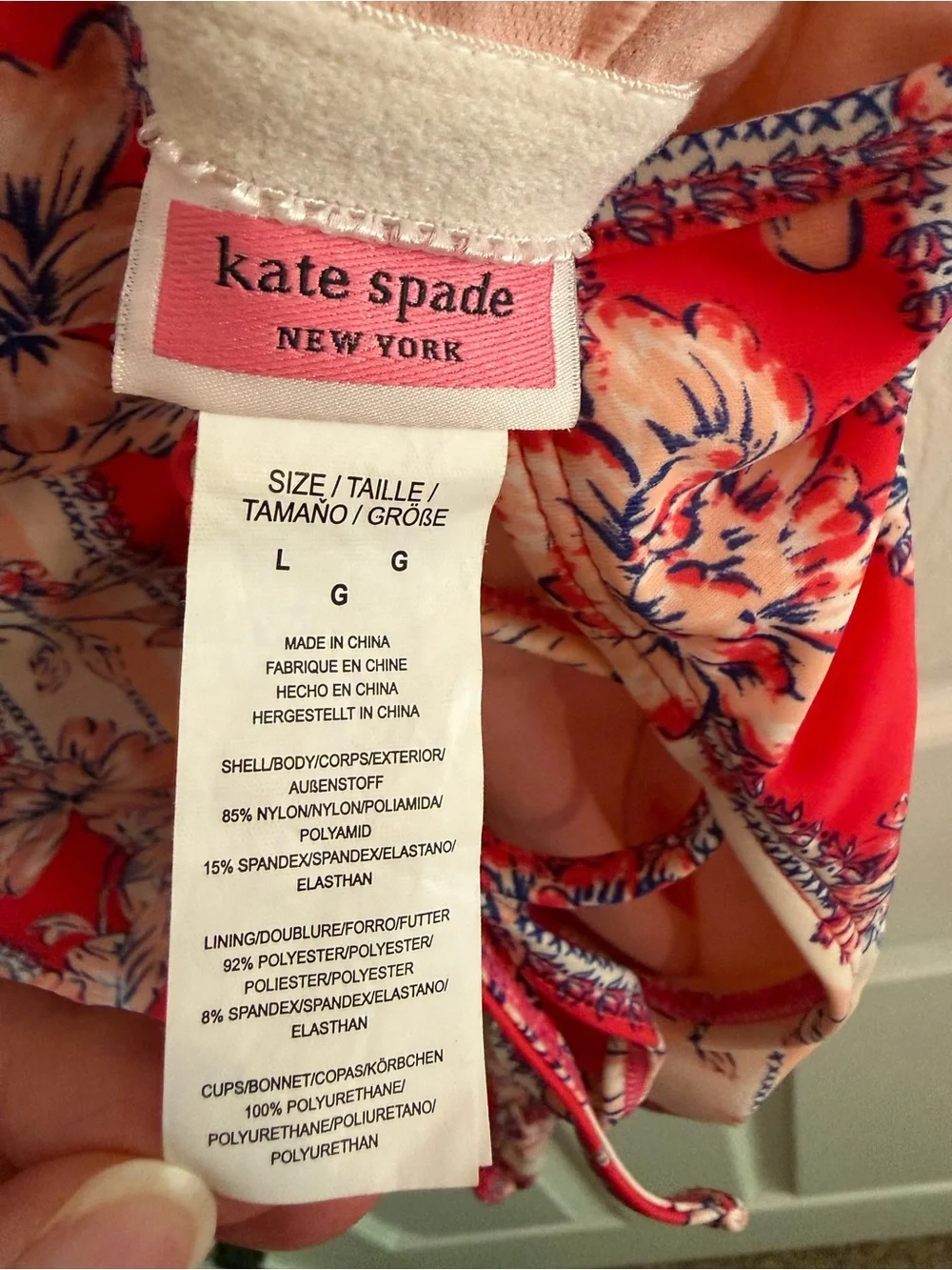 Vintage Kate Spade One Piece Red, Peach, & White Stripes with Floral Motif - L